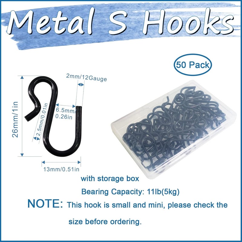 Beaneed 50 Pack Small S Hooks 1 Inch, Heavy Duty Mini S Hooks Black Metal Rustproof Hook for Hanging Plants, Backpacks, Keys & Pet Tags - Multi-Purpose Utility Hooks with PP Storage Box - Image 2
